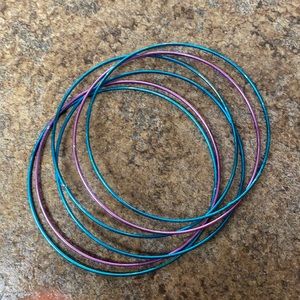 Set of 6 Teal & Purple Bangle Bracelets.
